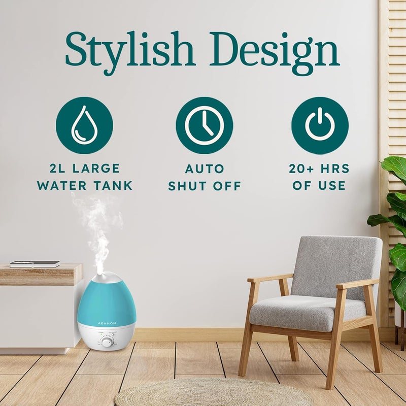 Aennon Air Humidifier for Bedroom - Oil Diffusers for Home - Baby & Pets Humidifier - Auto Shut Off & Night Mode - 20+ Hours of Use - 2.8L - Cool Mist Humidifiers - Image 2